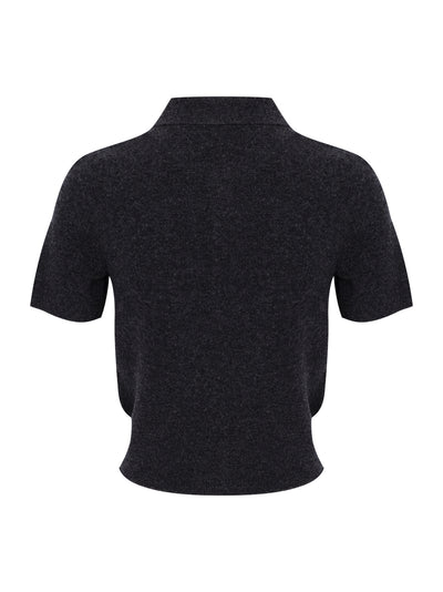 Wool Short Sleeve Polo Cardigan (Charcoal)