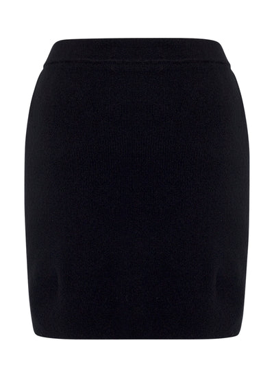 Wool-Blend Mini Skirt with Logo Patch (Black)