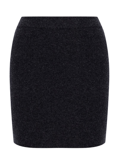 Wool-Blend Mini Skirt with Logo Patch (Charcoal)