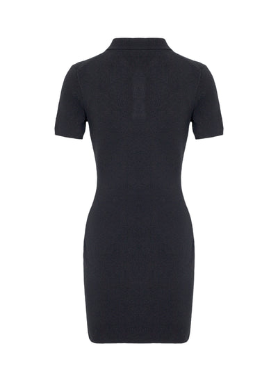 Wool-Blend Short Sleeve Polo Dress (Black)