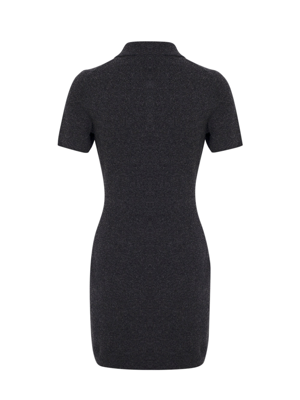 Wool-Blend Short Sleeve Polo Dress (Charcoal)