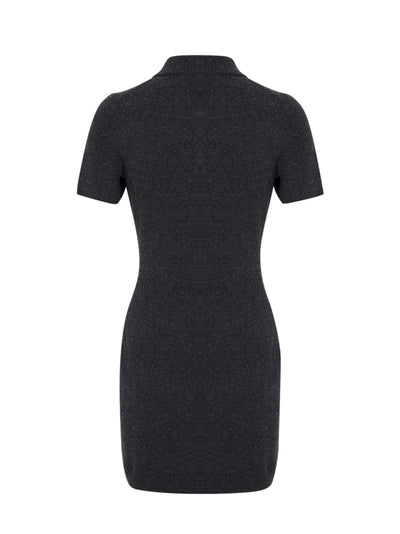 Wool-Blend Short Sleeve Polo Dress (Charcoal)