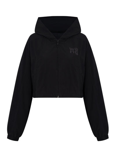 Hooded Cropped Zip Jacket Black