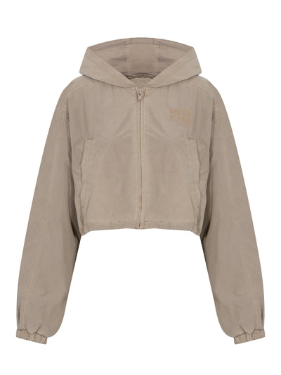 Hooded Cropped Zip Jacket Safari