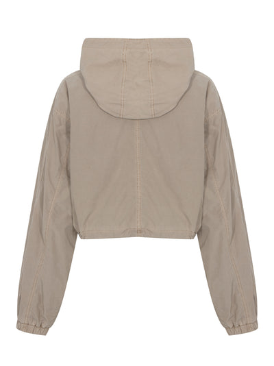 Hooded Cropped Zip Jacket Safari