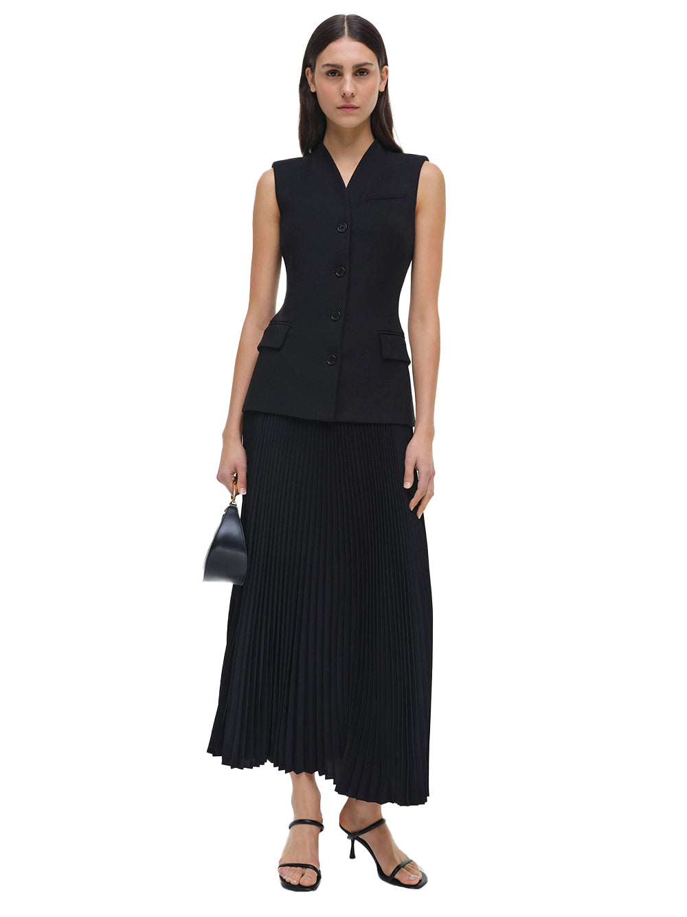 Georgina S/L Vest Midi Dress Black