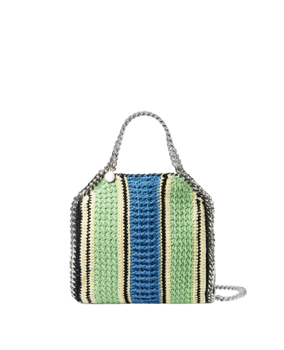 Falabella Stripe Cotton Crochet Mini Tote Bag (Green/Blue)