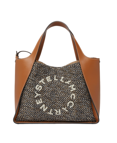 Stella Logo Herringbone Weave Crossbody Bag Black/pecan
