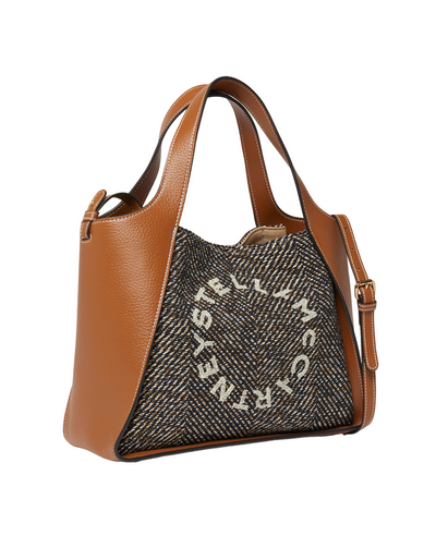 Stella Logo Herringbone Weave Crossbody Bag Black/pecan