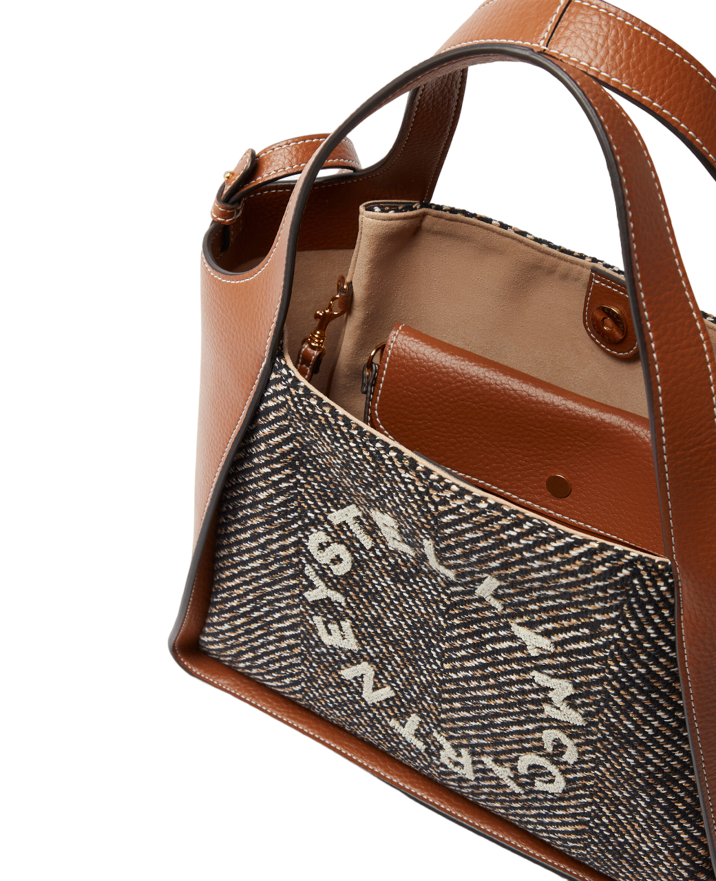 Stella Logo Herringbone Weave Crossbody Bag Black/pecan