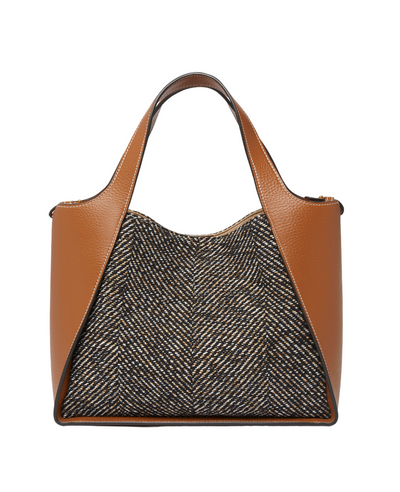 Stella Logo Herringbone Weave Crossbody Bag Black/pecan
