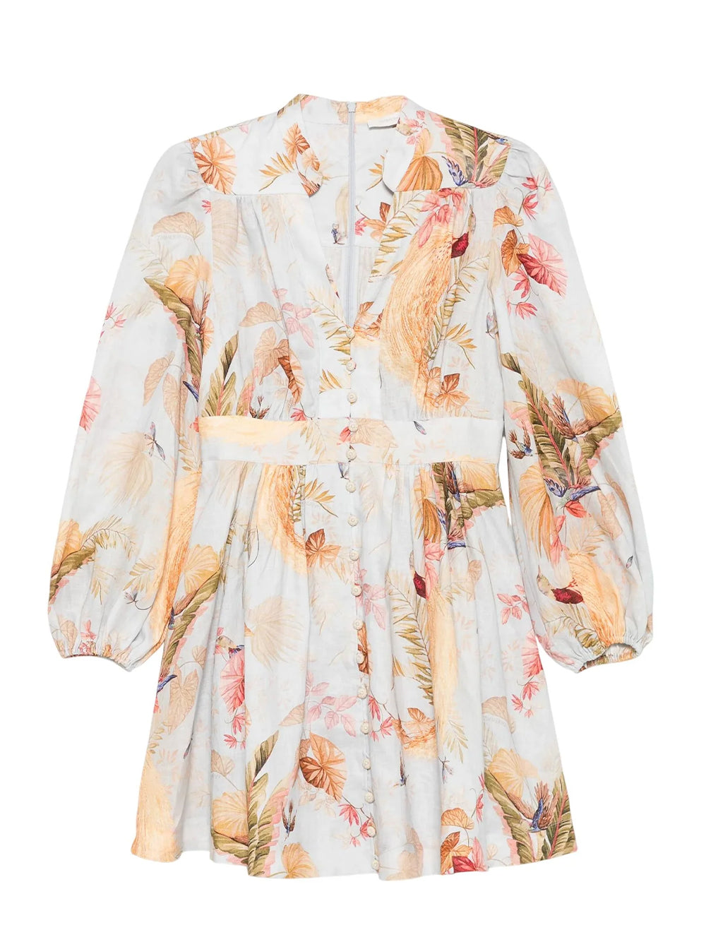 Ascension Plunge Mini Dress Light Blue Palm Floral