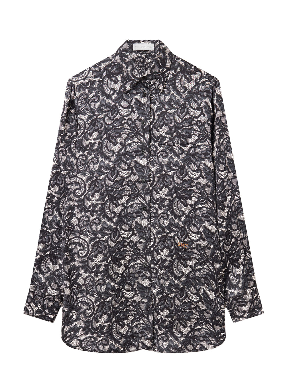 Lace Print Oversized Shirt Black