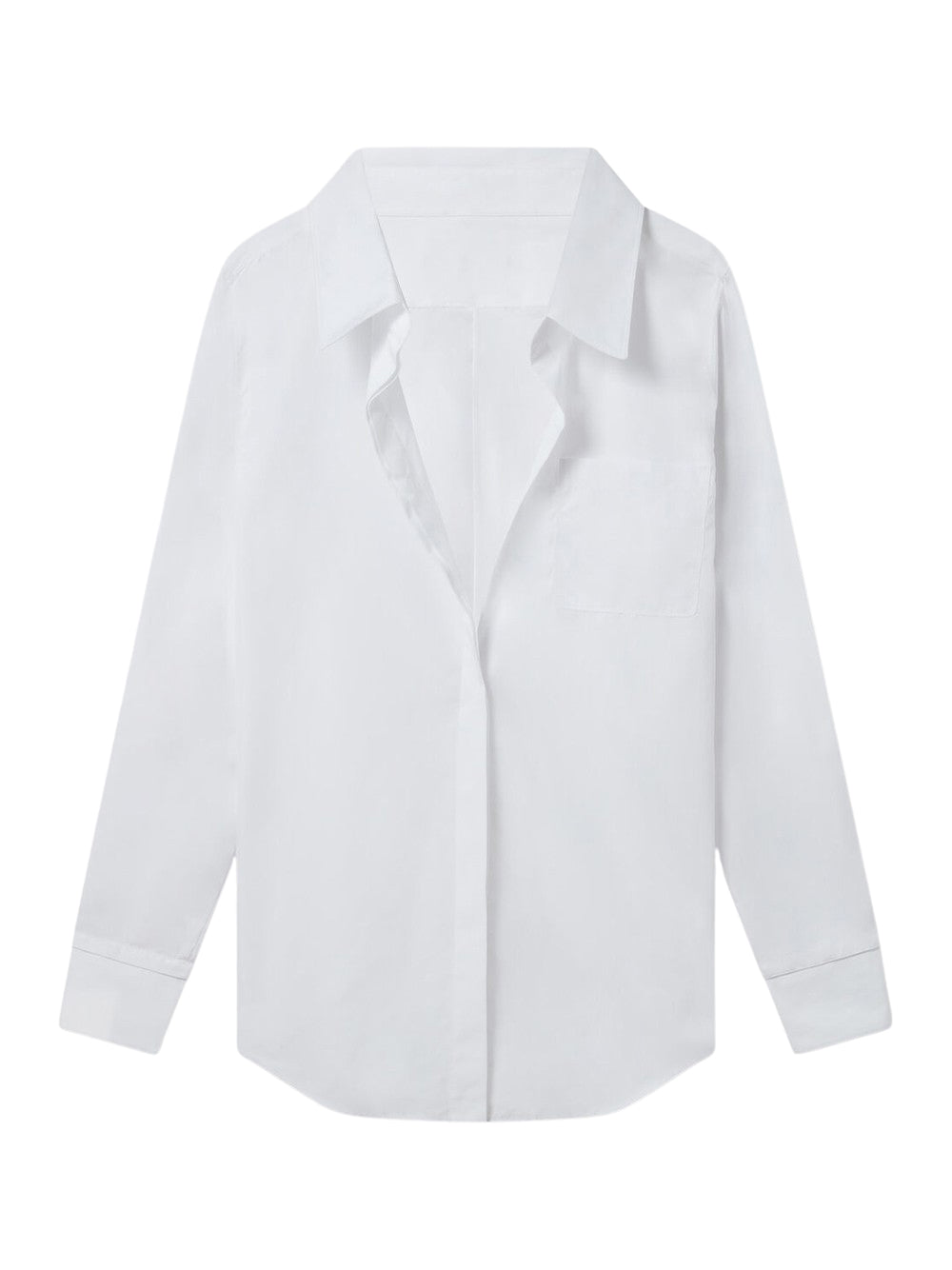 Open V-Neck Collared Shirt Pure White