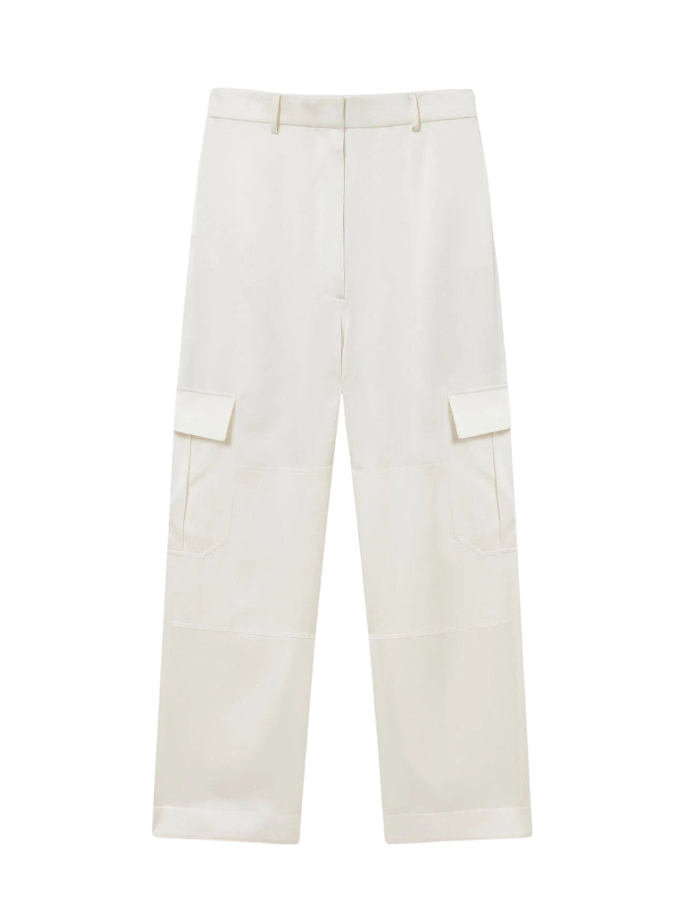 Satin Panelled Slouchy Cargo Trousers Milky White