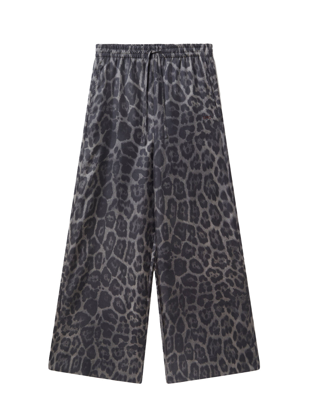 Oversized Drawstring Leopard Print Trousers Ash Grey