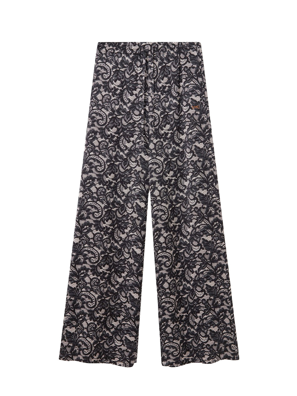 Lace Print Oversized Drawstring Trousers Black