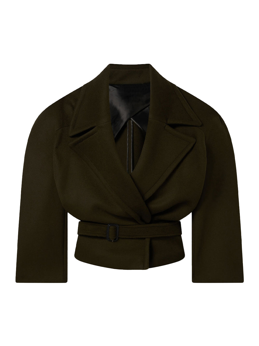Cropped Belted Trench Jacket Dark Khaki