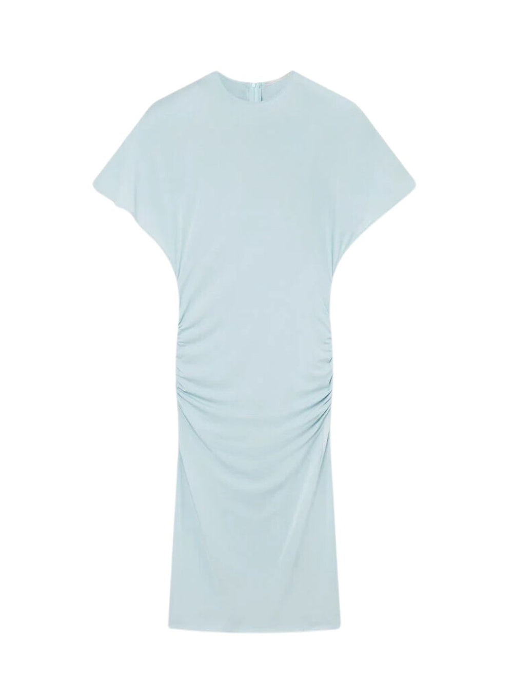 Strong Shoulder Short-Sleeve Midi Dress (Light Blue)