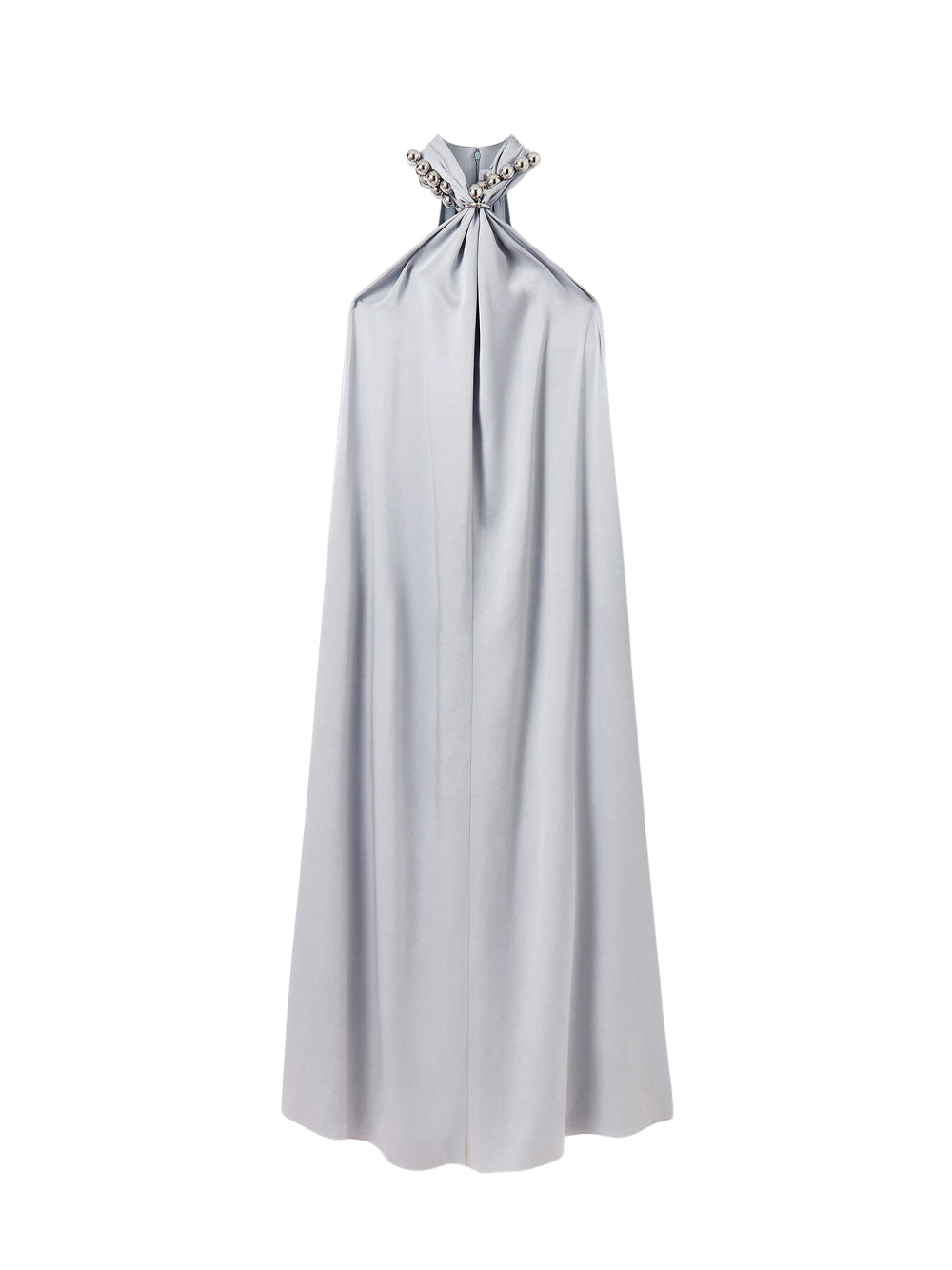 Ball-Chain Halterneck Satin Maxi Dress Pearl Blue