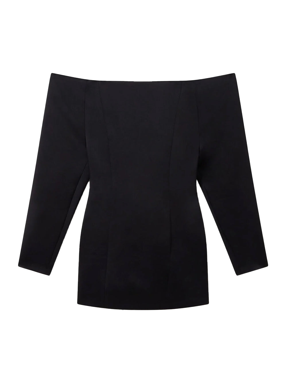 Off-Shoulder Long-Sleeve Mini Dress Black