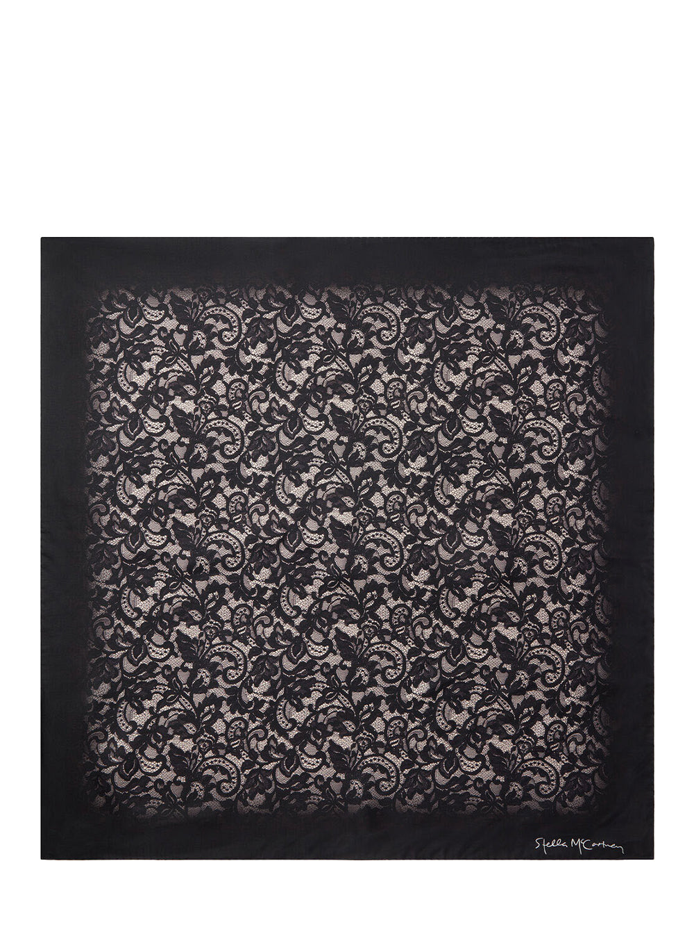 Lace Print Square Scarf Black