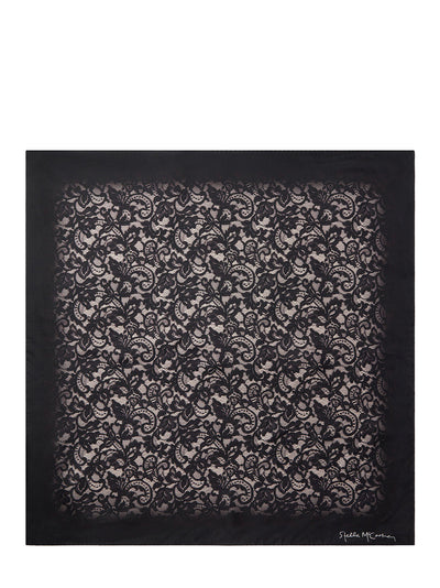Lace Print Square Scarf Black