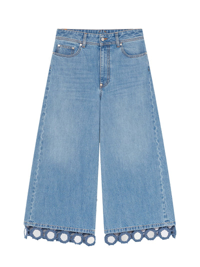 Mirrors Crochet Wide-Leg Jeans Light Blue Vintage Denim