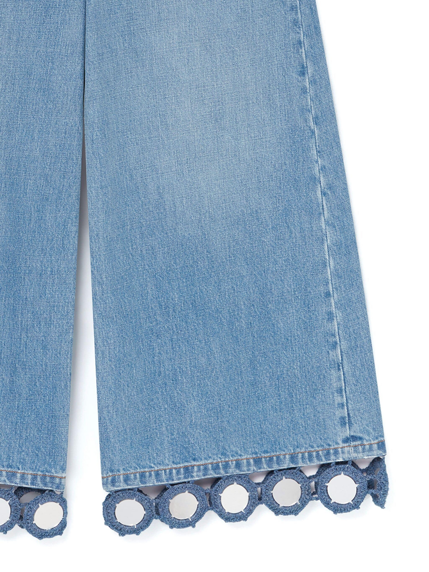 Mirrors Crochet Wide-Leg Jeans Light Blue Vintage Denim