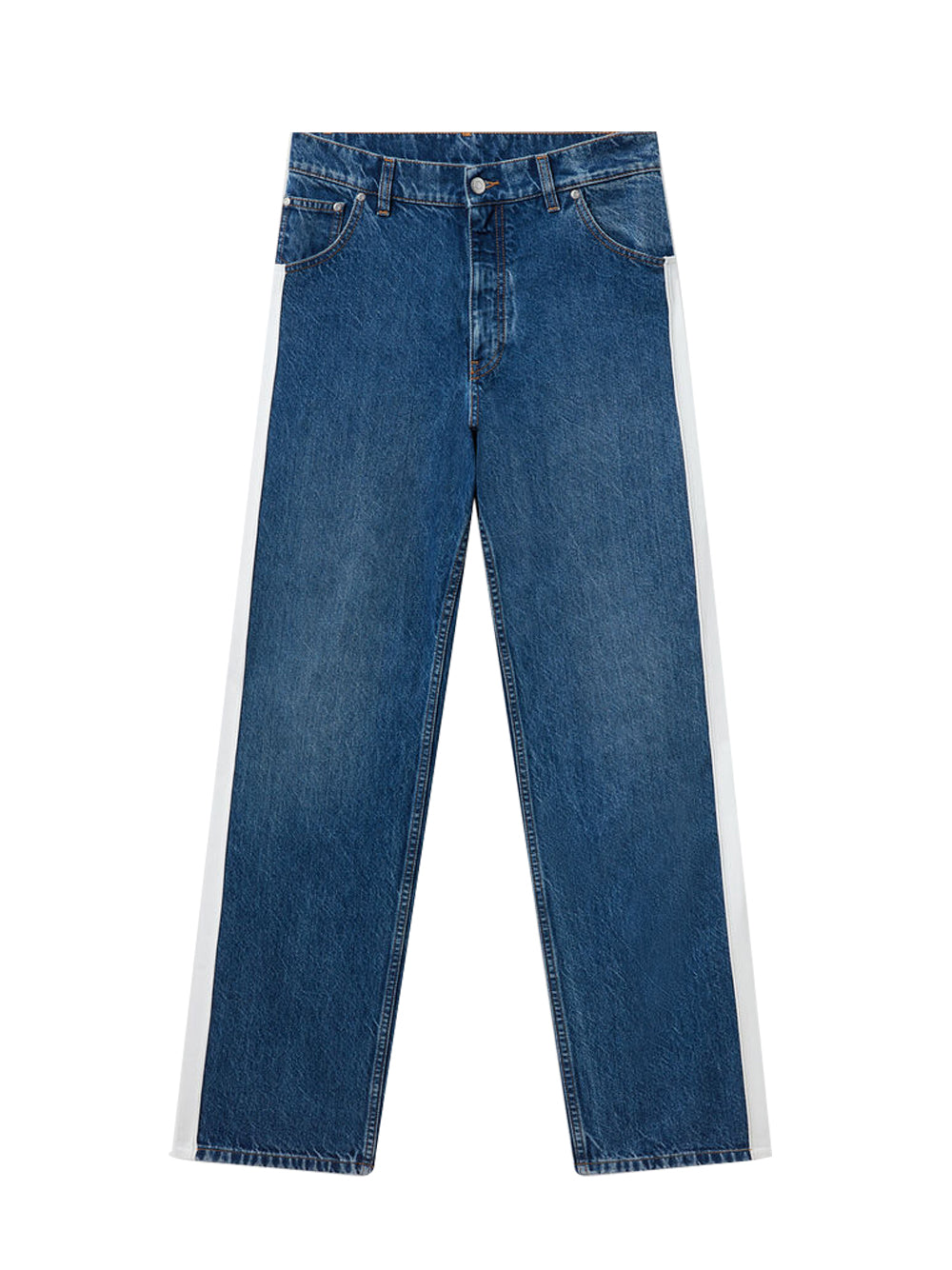 Side Stripe Straight Leg Jeans Dark Blue Denim