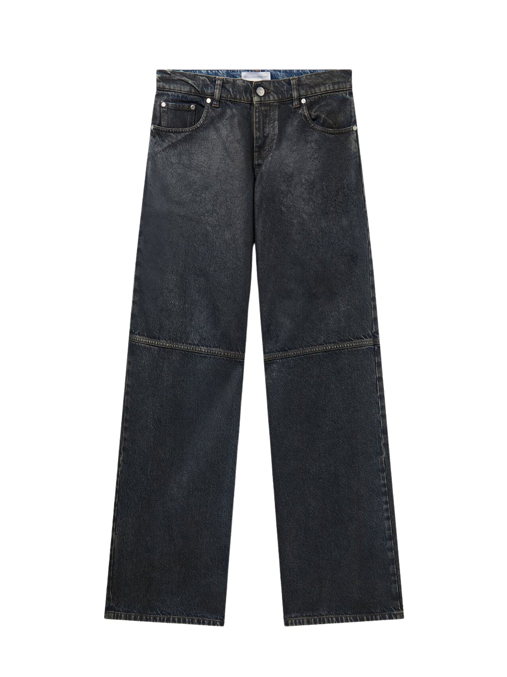 Waxed-Finish Straight-Leg Denim Jeans Aged Blue