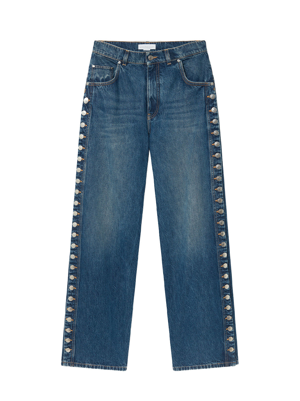 Popper-Studded Straight-Leg Jeans Dark Blue