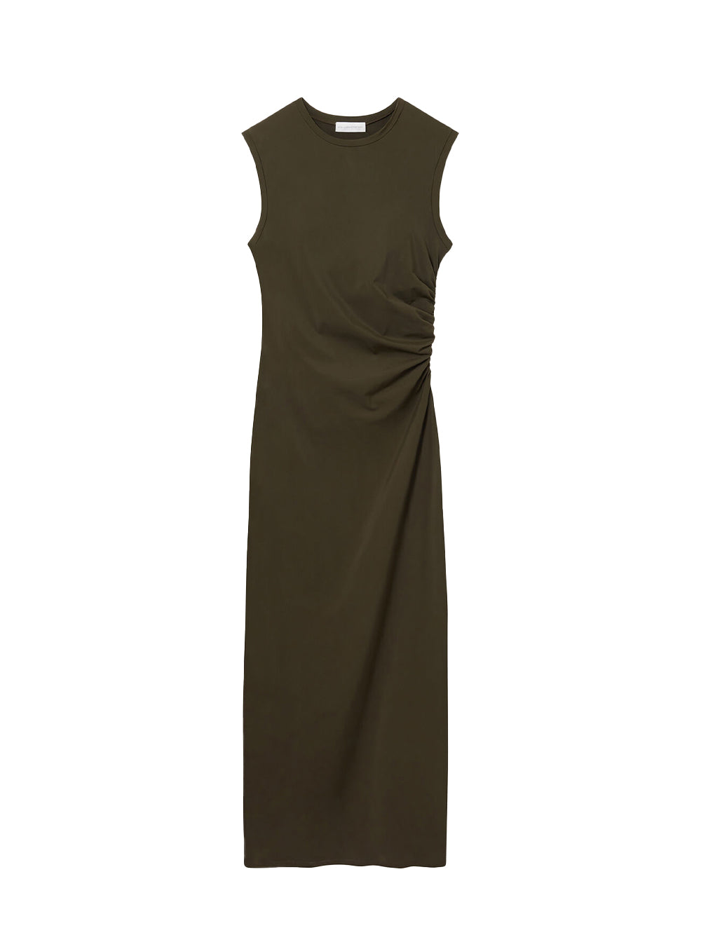 Sleeveless Crewneck Twist Mesh Midi Dress Dark Khaki