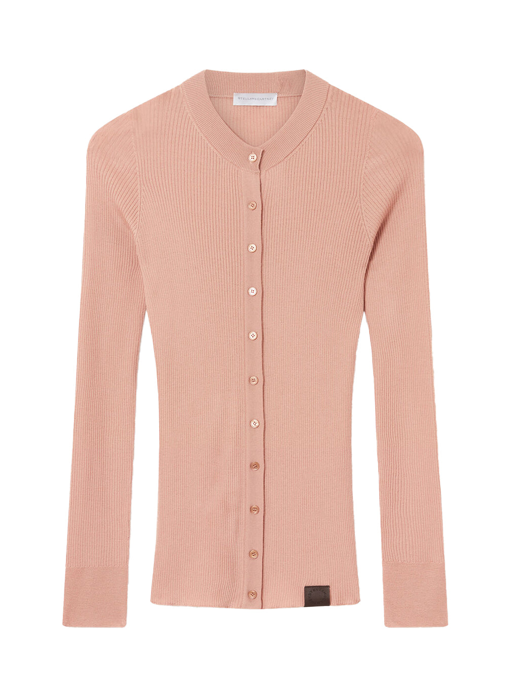 Crewneck Ribbed Knit Cardigan Dusty Pink