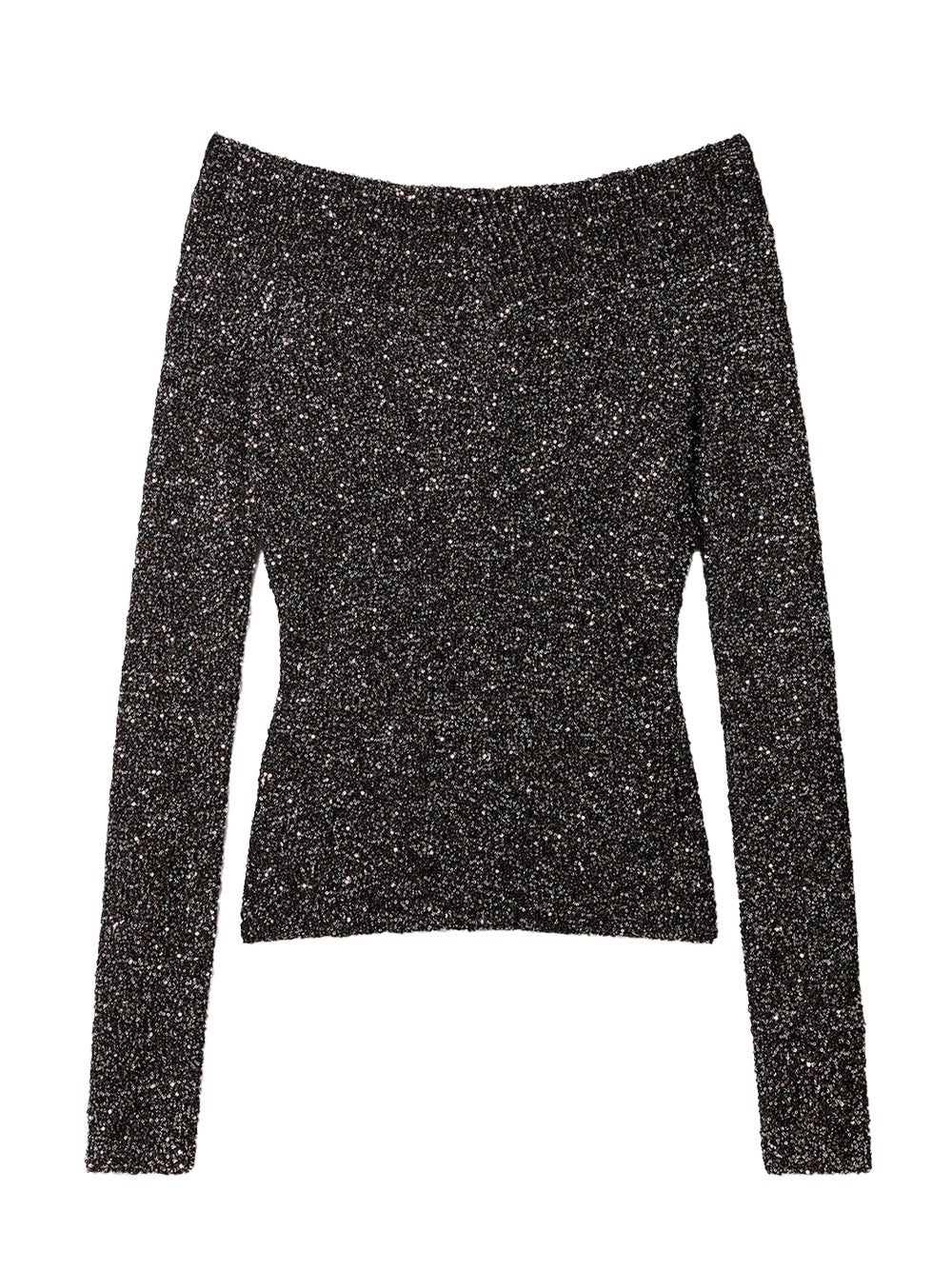 Sequin Off-Shoulder Jumper Black
