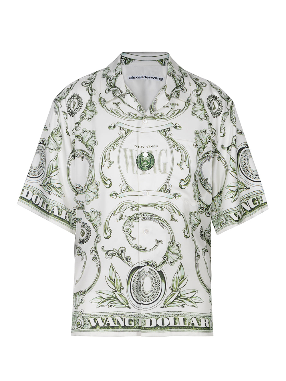 Money Print Button Down Shirt Ivory/Green