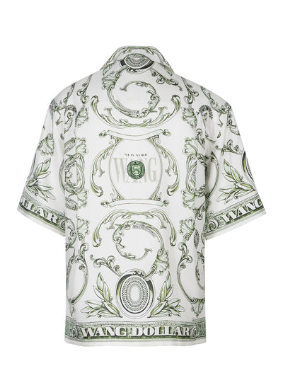 Money Print Button Down Shirt Ivory/Green