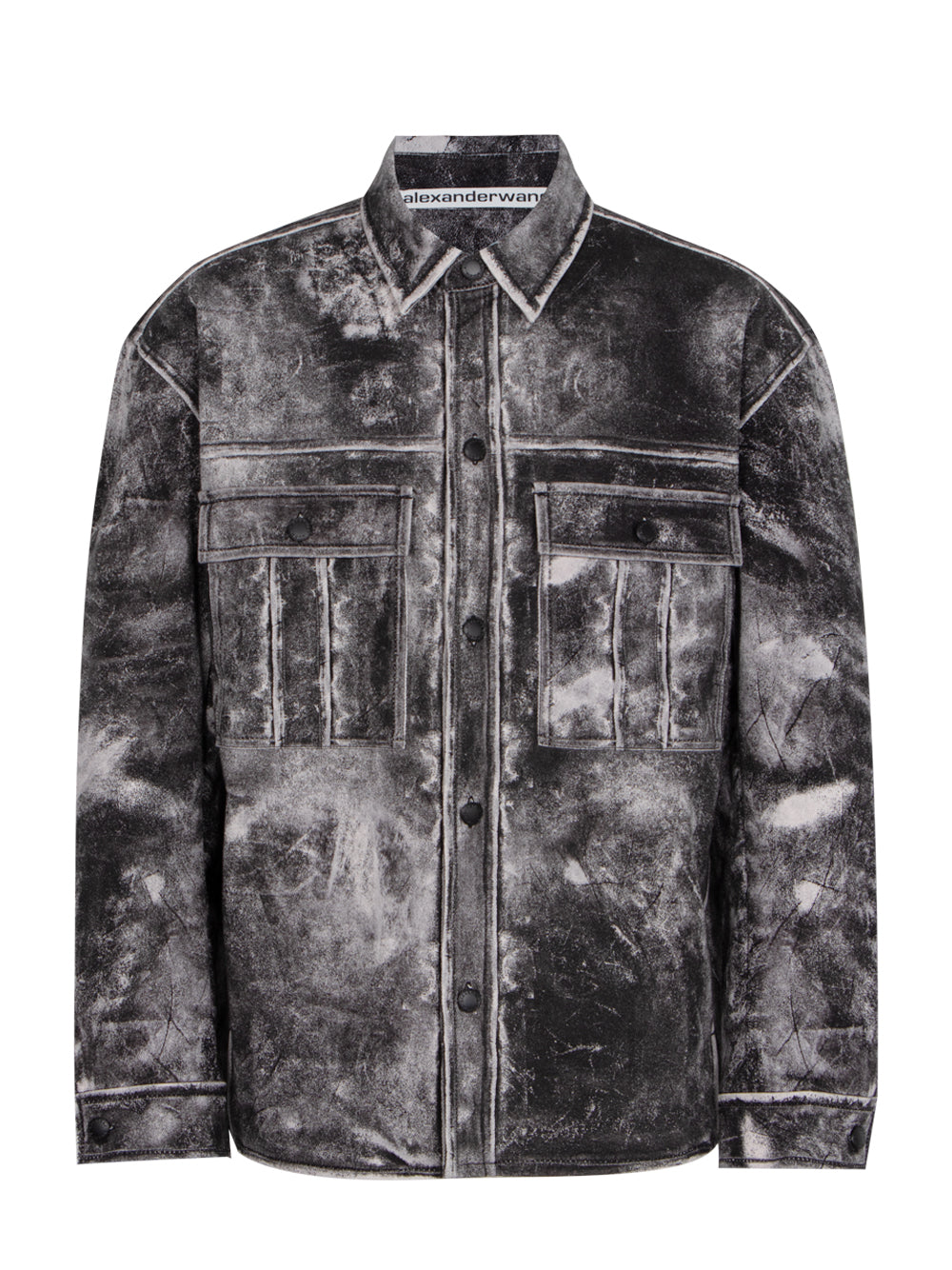 Cotton Shirt Jacket Trompe Loeil Leather Effect (Black/Steel Grey)