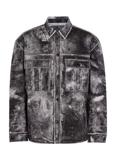 Cotton Shirt Jacket Trompe Loeil Leather Effect (Black/Steel Grey)
