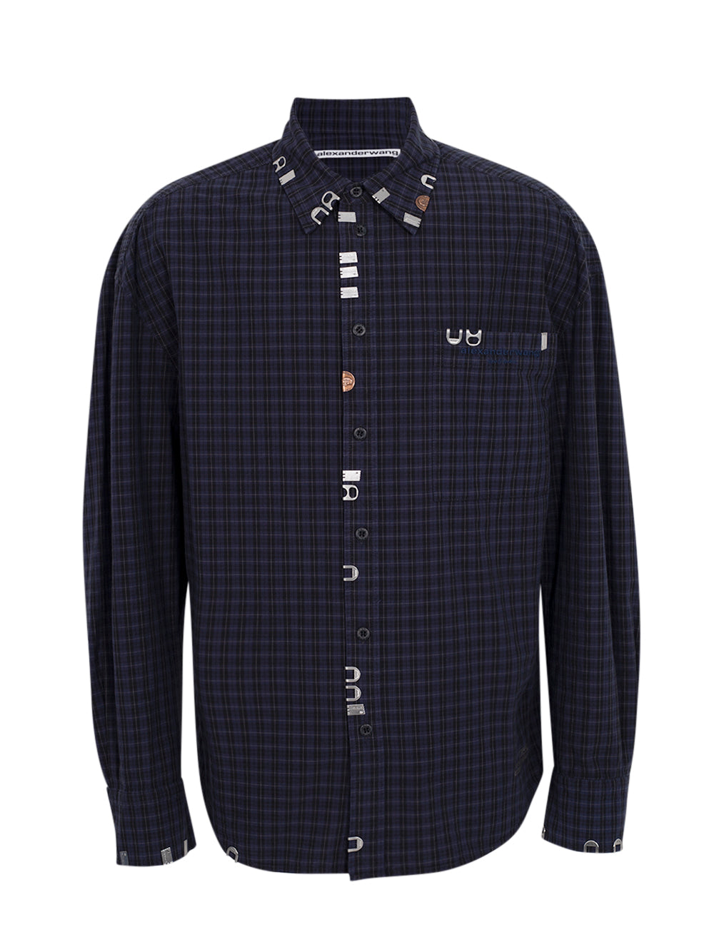 Boxy Shirt W/ Hardware Smog Navy Plaid