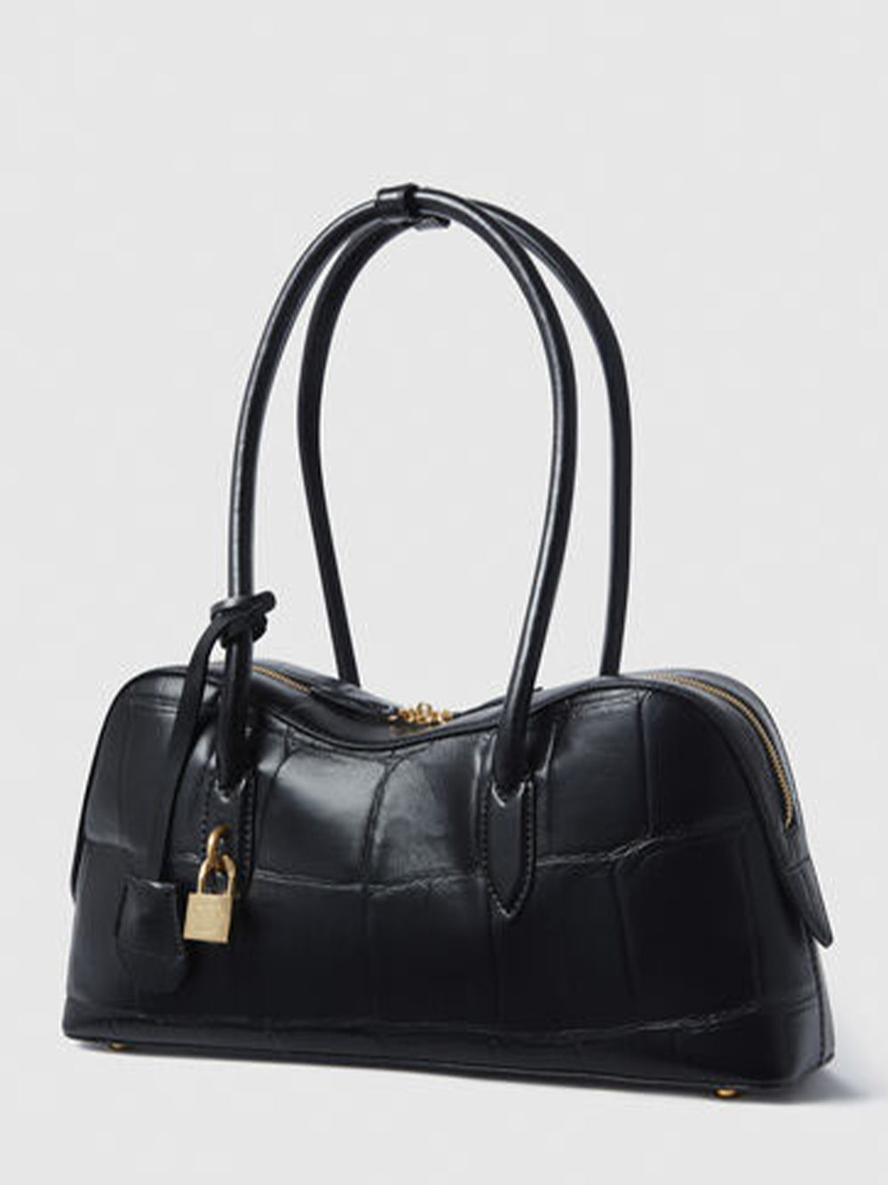 Ryder Crocodile-Embossed Shoulder Bag (Black)