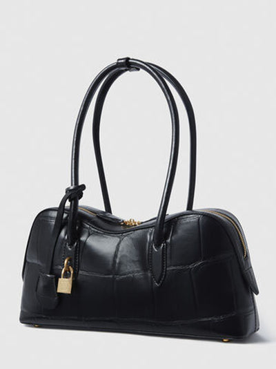Ryder Crocodile-Embossed Shoulder Bag (Black)