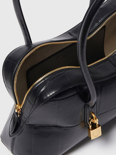 Ryder Crocodile-Embossed Shoulder Bag (Black)