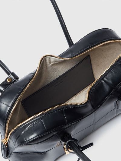 Ryder Crocodile-Embossed Shoulder Bag (Black)