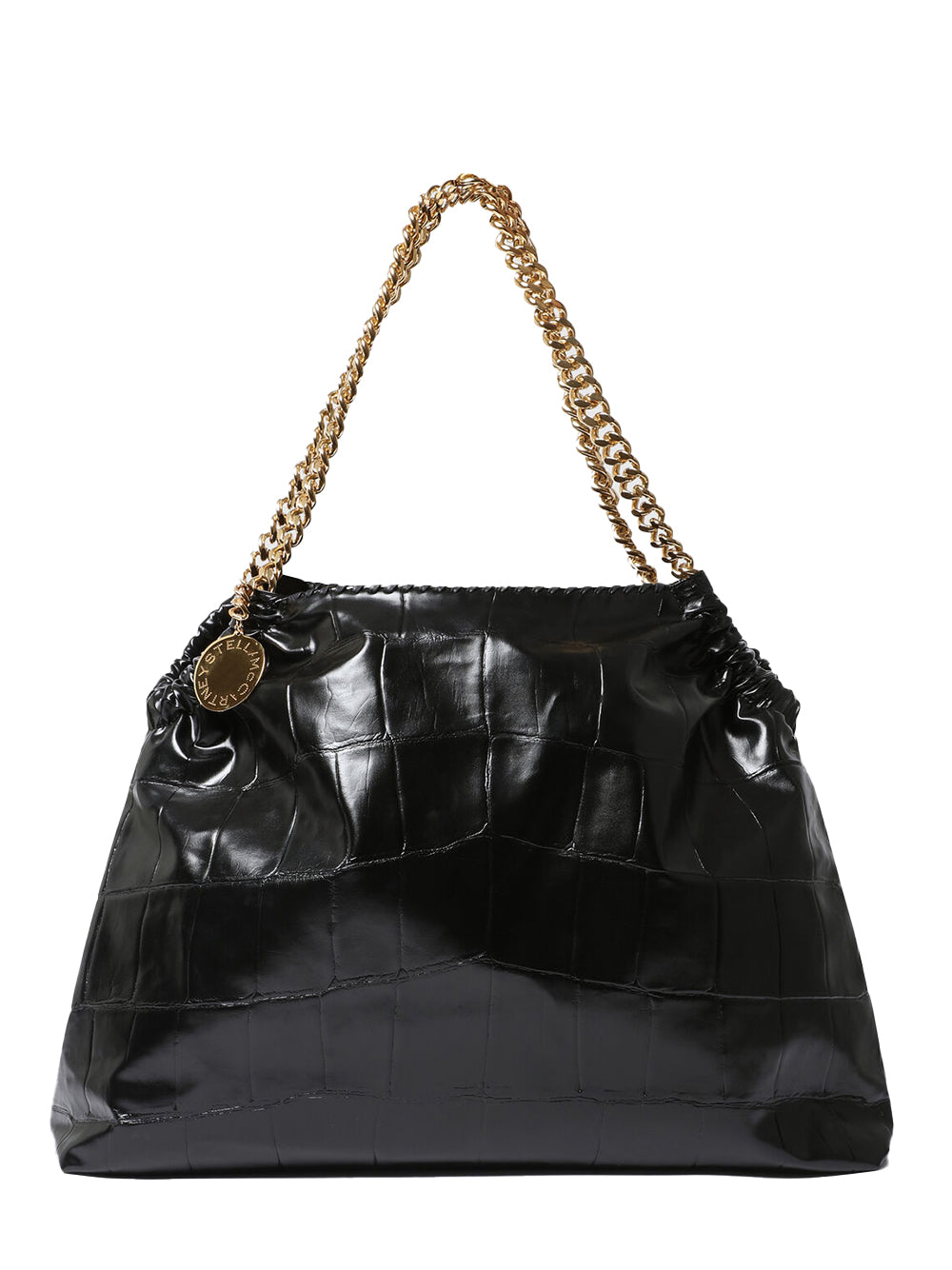 Falabella Crocodile-Embossed Drawstring Tote Bag Black