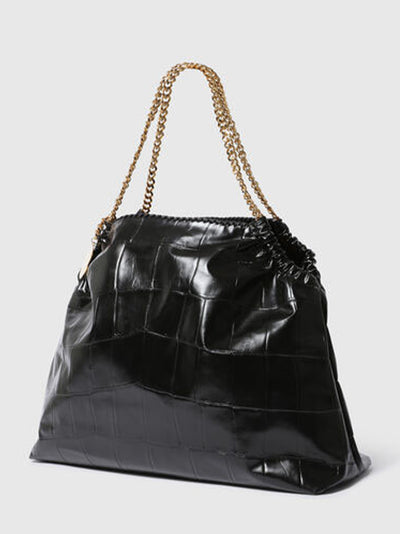 Falabella Crocodile-Embossed Drawstring Tote Bag Black