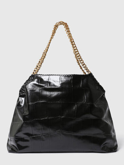Falabella Crocodile-Embossed Drawstring Tote Bag Black