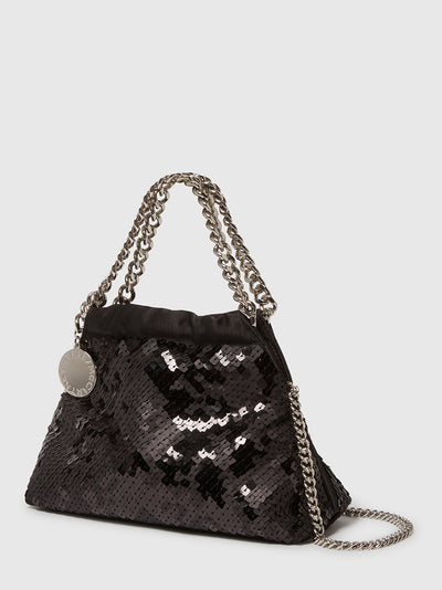 Falabella Sequin Drawstring Crossbody Bag Black