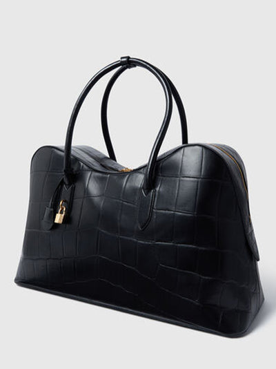 Ryder Crocodile-Embossed Weekender Bag (Black)
