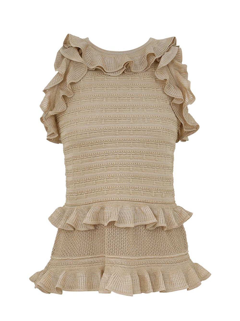 Hypnotic Lace Knit Halter Top Metallic Gold